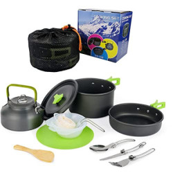 SHJOEE Campinggeschirr Set 2-3 Person Kochtopf Camping Kochgeschirr Outdoor-Töpfe Bratpfanne Kettle Set Kochgeschirr Set zum 