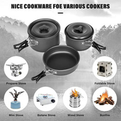 Lixada Camping Kochgeschirr Set Camping Topf Outdoor Geschirr Set Kochtopf Set mit Aufbewahrungstasche für 1-2 Personen Outdo