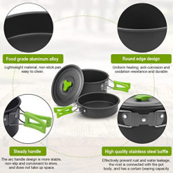 Camping Kochgeschirr Set 14-teiliges, Aluminium Camping Geschirr Set, Campinggeschirr Outdoor Kochen, Faltbare Kochtopf Set 1