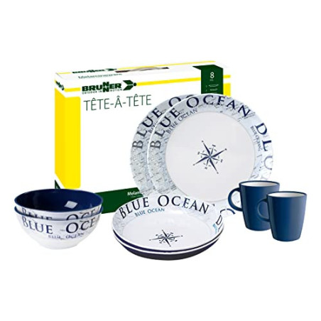 BRUNNER 0830143N.C8C Campinggeschirr Set für 2 Personen, Tête-À-Tête Blue Ocean, 8-teilig