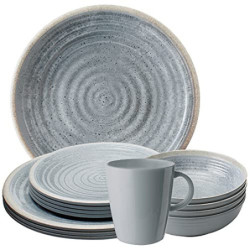 Camping Melamin-Geschirr Set 16-teilig Teller & Kaffee-Tassen - Unzerbrechlich für Wohnmobil, Wohnwagen, Bulli & Camper - Spü