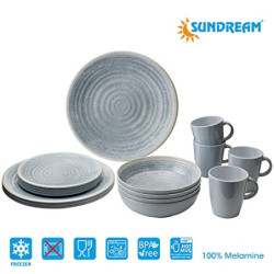 Camping Melamin-Geschirr Set 16-teilig Teller & Kaffee-Tassen - Unzerbrechlich für Wohnmobil, Wohnwagen, Bulli & Camper - Spü