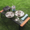 Outdoor Camping Besteck Set Edelstahl Geschirr für 1-2 Person Camping Geschirr Mess Kit Komplettes Geschirr Set 12 in 1 Flatw