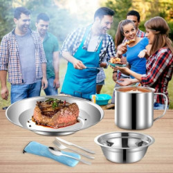 Outdoor Camping Besteck Set Edelstahl Geschirr für 1-2 Person Camping Geschirr Mess Kit Komplettes Geschirr Set 12 in 1 Flatw