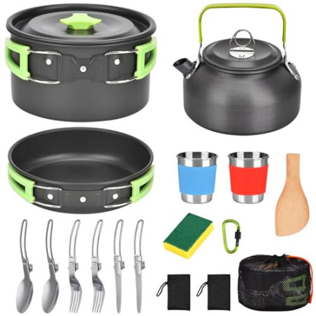 Zoutpy Camping Geschirr Set, 17 Teiliges Camping Kochset Outdoor Kochgeschirr Set für Backpacking Wandern Trekking Picknick A
