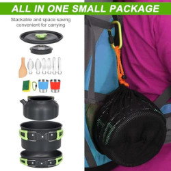 Zoutpy Camping Geschirr Set, 17 Teiliges Camping Kochset Outdoor Kochgeschirr Set für Backpacking Wandern Trekking Picknick A