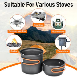 Onherm 15-teiliges Camping Geschirr Set, Faltbar Camping Kochgeschirr Set, Camping Töpfe Bratpfanne mit Edelstahl Besteck Tri