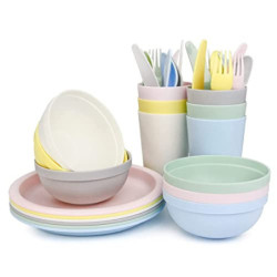 Spesh Geschirrsets aus Kunststoff 36-teiliges Plastikgeschirr Set 6 Personen Camping Geschirr Set Tafelgeschirr Set inkl. Tel