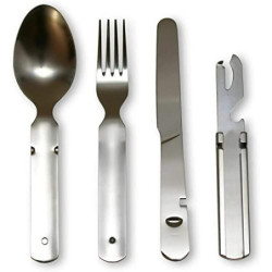 Klassisches Bundeswehr Edelstahl Besteck 4-Teilig Campingbesteck als Essbesteck Set zum Camping Besteckset Outdoor Besteck