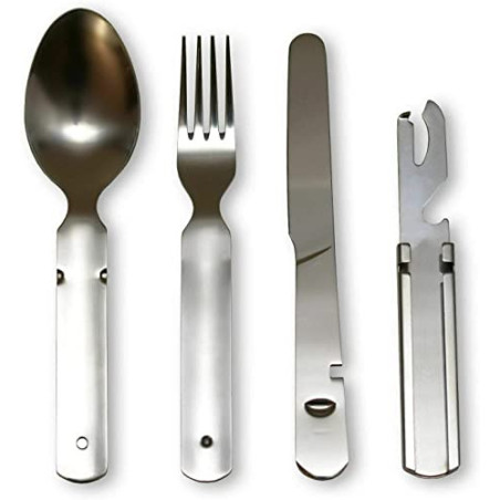Klassisches Bundeswehr Edelstahl Besteck 4-Teilig Campingbesteck als Essbesteck Set zum Camping Besteckset Outdoor Besteck