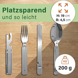 Klassisches Bundeswehr Edelstahl Besteck 4-Teilig Campingbesteck als Essbesteck Set zum Camping Besteckset Outdoor Besteck