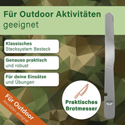 Klassisches Bundeswehr Edelstahl Besteck 4-Teilig Campingbesteck als Essbesteck Set zum Camping Besteckset Outdoor Besteck