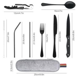 ‎CTDMJ Reisebesteck Camping Besteck To Go 9-teilig Besteck Camping Mit Filztasche Outdoor Bestecktasche Reisebesteck Tragbare