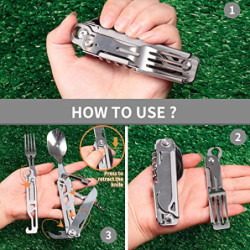 ZIMAIC Edelstahl Besteck 5 in 1 Klappbesteck Campingbesteck als Messer Gabel Löffel Set Outdoor, Tragbares Besteck mit Kordel