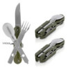 KS-11 2 Stück Outdoor Bundeswehr Besteck Edelstahl Campingbesteck Essbesteck Set 6 teilig Camping Besteckset, grün silber