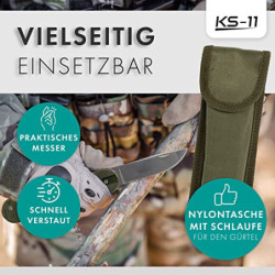 KS-11 2 Stück Outdoor Bundeswehr Besteck Edelstahl Campingbesteck Essbesteck Set 6 teilig Camping Besteckset, grün silber