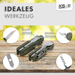 KS-11 2 Stück Outdoor Bundeswehr Besteck Edelstahl Campingbesteck Essbesteck Set 6 teilig Camping Besteckset, grün silber