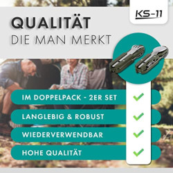 KS-11 2 Stück Outdoor Bundeswehr Besteck Edelstahl Campingbesteck Essbesteck Set 6 teilig Camping Besteckset, grün silber