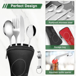 Eurtes Edelstahl Besteck Campingbesteck, Tragbare Outdoor Besteck Set Edelstahl Reisebesteck, 2 Personen Besteckset für Reise