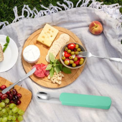 HOTUT Campingbesteck,3 Stück Wiederverwendbare Edelstahl Sporks,Edelstahl Besteck für Reise Camping-Grün