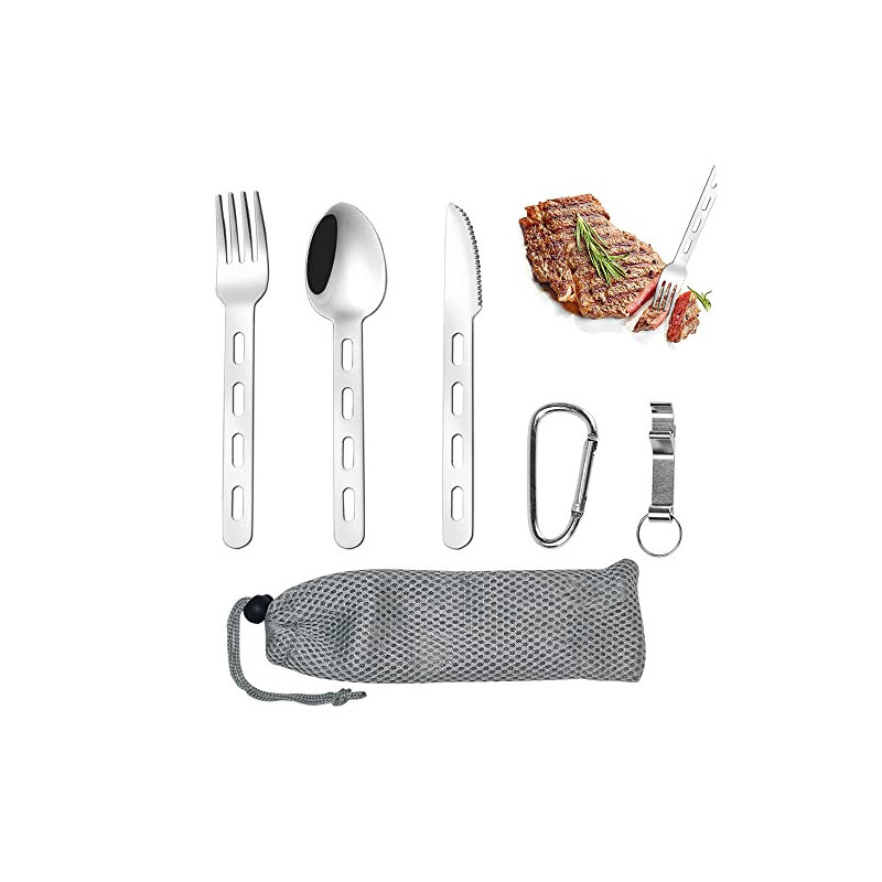 REFORUNG 5 Stück Campingbesteck Outdoor Reisebesteck Edelstahl Besteckset Camping-Utensilenset Tragbare Picknick Besteck mit 