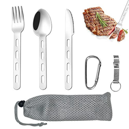 REFORUNG 5 Stück Campingbesteck Outdoor Reisebesteck Edelstahl Besteckset Camping-Utensilenset Tragbare Picknick Besteck mit 