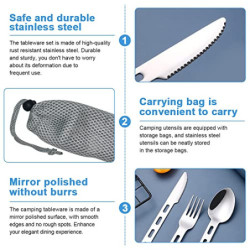 REFORUNG 5 Stück Campingbesteck Outdoor Reisebesteck Edelstahl Besteckset Camping-Utensilenset Tragbare Picknick Besteck mit 