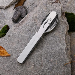 GRÄWE Campingbesteck 4-teilig, Bundeswehrbesteck, Besteckset aus Edelstahl, Outdoor Besteck Set, zusammensteckbar, mit Flasch