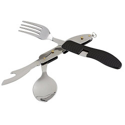 OUTDOOR FREAKZ Outdoor Campingbesteck Klapp-Besteck aus Edelstahl mit Gürteltasche, das Original!  schwarz + 