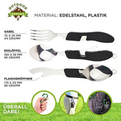 OUTDOOR FREAKZ Outdoor Campingbesteck Klapp-Besteck aus Edelstahl mit Gürteltasche, das Original!  schwarz + 