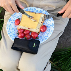 OUTDOOR FREAKZ Outdoor Campingbesteck Klapp-Besteck aus Edelstahl mit Gürteltasche, das Original!  schwarz + 
