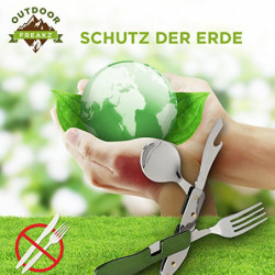 OUTDOOR FREAKZ Outdoor Campingbesteck Klapp-Besteck aus Edelstahl mit Gürteltasche, das Original!  schwarz + 