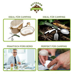 OUTDOOR FREAKZ Outdoor Campingbesteck Klapp-Besteck aus Edelstahl mit Gürteltasche, das Original!  schwarz + 