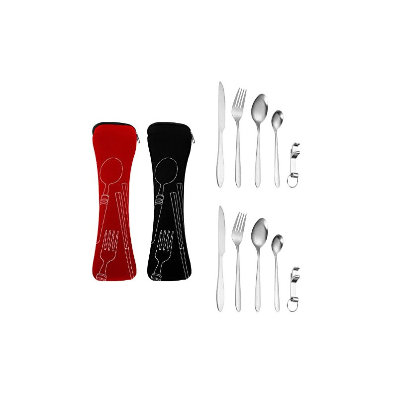 Edelstahl Besteck Campingbesteck,2 Personen Campingbesteck Set, Besteck für Unterwegs, Edelstahl Portable Gebrauch Reise-, Ca