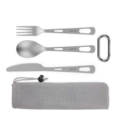 OUTXE Titanium Camping Utensilien Set 3 StückeTitan Löffel Gabel Messer Kombi und tasche, Lunchbox Besteckset und Reisebestec