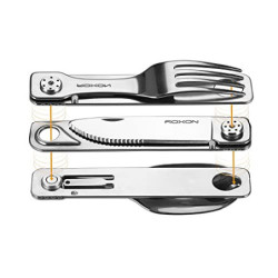 ROXON C1S 3 in 1 Camping Utensils Detachable Cutlery Knife Spoon Frok for Outdoor Camping Hiking, Edelstahl