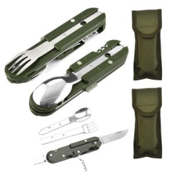 2 Stück Edelstahl Campingbesteck Essbesteck Set, Camping Besteckset, 6 in 1 Outdoor Campingbesteck Set - grün silber mit Oxfo