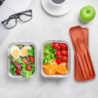 4 Stück Besteck Set Reisebesteck Tragbares Kunststoff-Besteck Campingbesteck Messer Löffel Gabel Besteck-Set mit Etui Wiederv