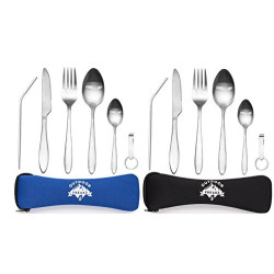 OUTDOOR FREAKZ Outdoor Reisebesteck und Campingbesteck aus Edelstahl mit Neoprenhülle  2er Set ++ 