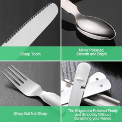 Ghazpmuk 4 Stück Campingbesteck, Edelstahl Besteck, Reisebesteck Camping Edelstahl, Besteck Set, Edelstahl Reisebesteck, Outd