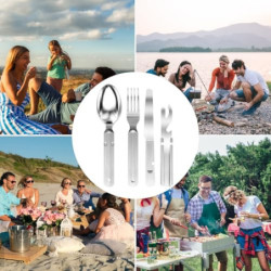 Ghazpmuk 4 Stück Campingbesteck, Edelstahl Besteck, Reisebesteck Camping Edelstahl, Besteck Set, Edelstahl Reisebesteck, Outd