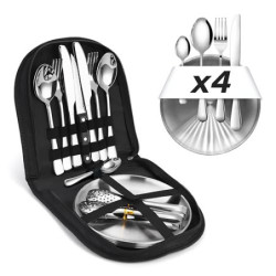 [23-teilig für 4 Personen] Camping Besteckset. Edelstahl-Gabeln, Messer und Löffel. Inklusive tragbarer Bestecktasche - porta