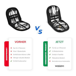 [23-teilig für 4 Personen] Camping Besteckset. Edelstahl-Gabeln, Messer und Löffel. Inklusive tragbarer Bestecktasche - porta