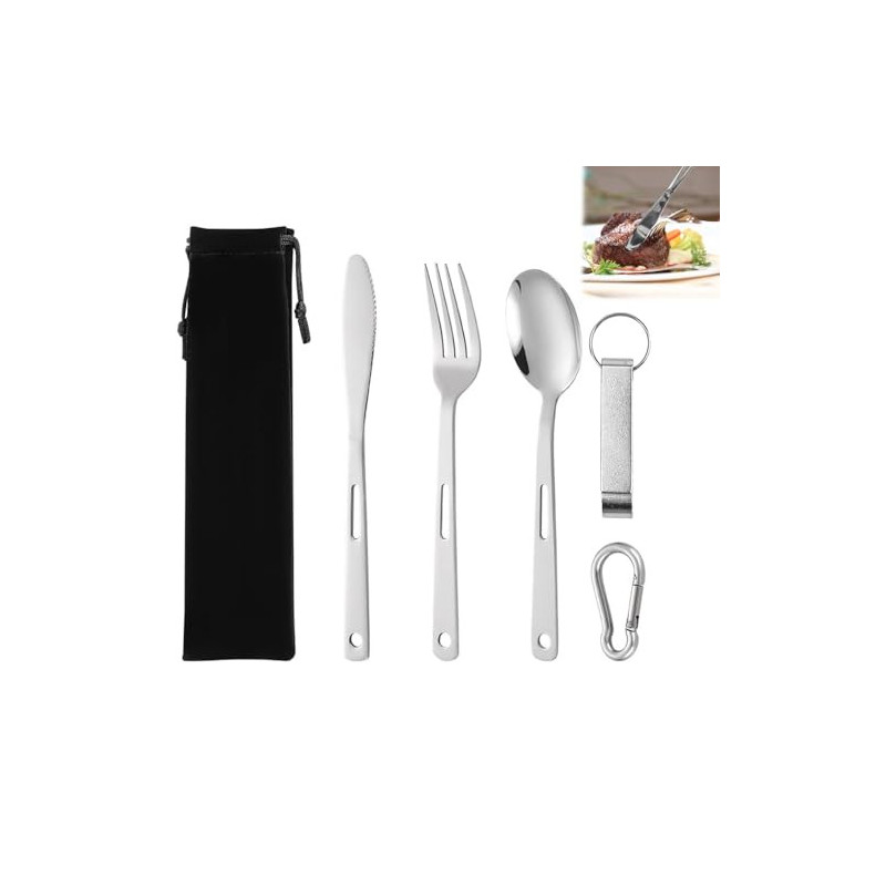 AFASOES Bestecksets, Campingbesteck aus Edelstahl mit Etui Camping Besteck Set Tragbare 6 Stück Geschirr mit Messer, Gabel, L AFASOES Bestecksets, Campingbesteck aus Edelstahl mit Etui Camping Besteck Set Tragbare 6 Stück Geschirr mit Messer, Gabel, L