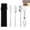 AFASOES Bestecksets, Campingbesteck aus Edelstahl mit Etui Camping Besteck Set Tragbare 6 Stück Geschirr mit Messer, Gabel, L