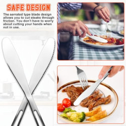 AFASOES Bestecksets, Campingbesteck aus Edelstahl mit Etui Camping Besteck Set Tragbare 6 Stück Geschirr mit Messer, Gabel, L