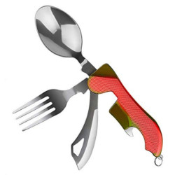 4-in-1 Outdoor Campingbesteck Set - Klappbesteck Outdoor Besteck aus Edelstahl mit Gürteltasche - Messer Gabel Löffel Flasche