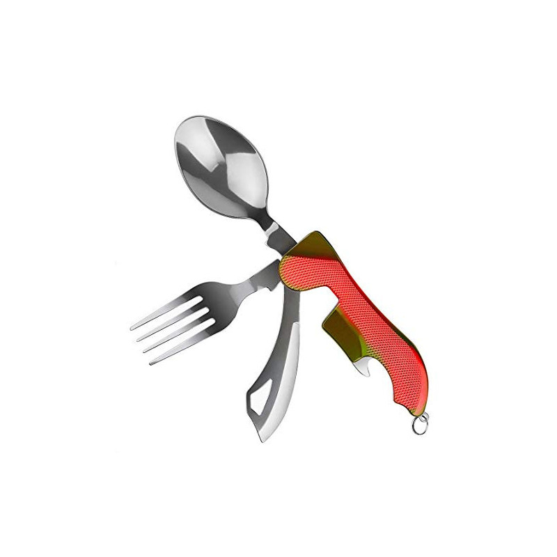 4-in-1 Outdoor Campingbesteck Set - Klappbesteck Outdoor Besteck aus Edelstahl mit Gürteltasche - Messer Gabel Löffel Flasche 4-in-1 Outdoor Campingbesteck Set - Klappbesteck Outdoor Besteck aus Edelstahl mit Gürteltasche - Messer Gabel Löffel Flasche
