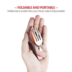 4-in-1 Outdoor Campingbesteck Set - Klappbesteck Outdoor Besteck aus Edelstahl mit Gürteltasche - Messer Gabel Löffel Flasche