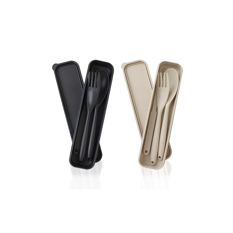 JINGIHE 2 Sets Large Reisebesteck mit Etui, Campingbesteck Set, Wiederverwendbar Outdoor Besteck,Unterwegs Plastik Besteck Me JINGIHE 2 Sets Large Reisebesteck mit Etui, Campingbesteck Set, Wiederverwendbar Outdoor Besteck,Unterwegs Plastik Besteck Me